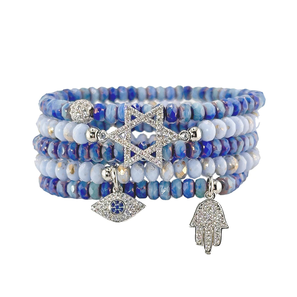 Star Of David Protection Stack of Crystal Bracelets