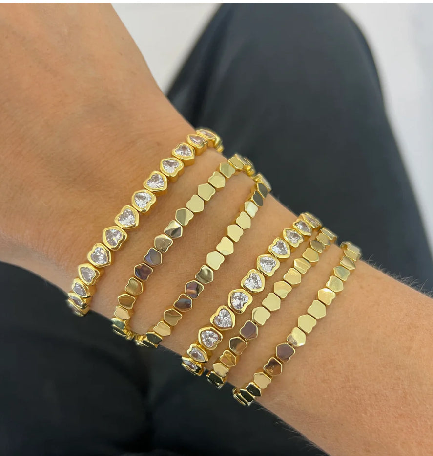 MINI SOLID STRETCHY BEZEL HEART BRACELET
