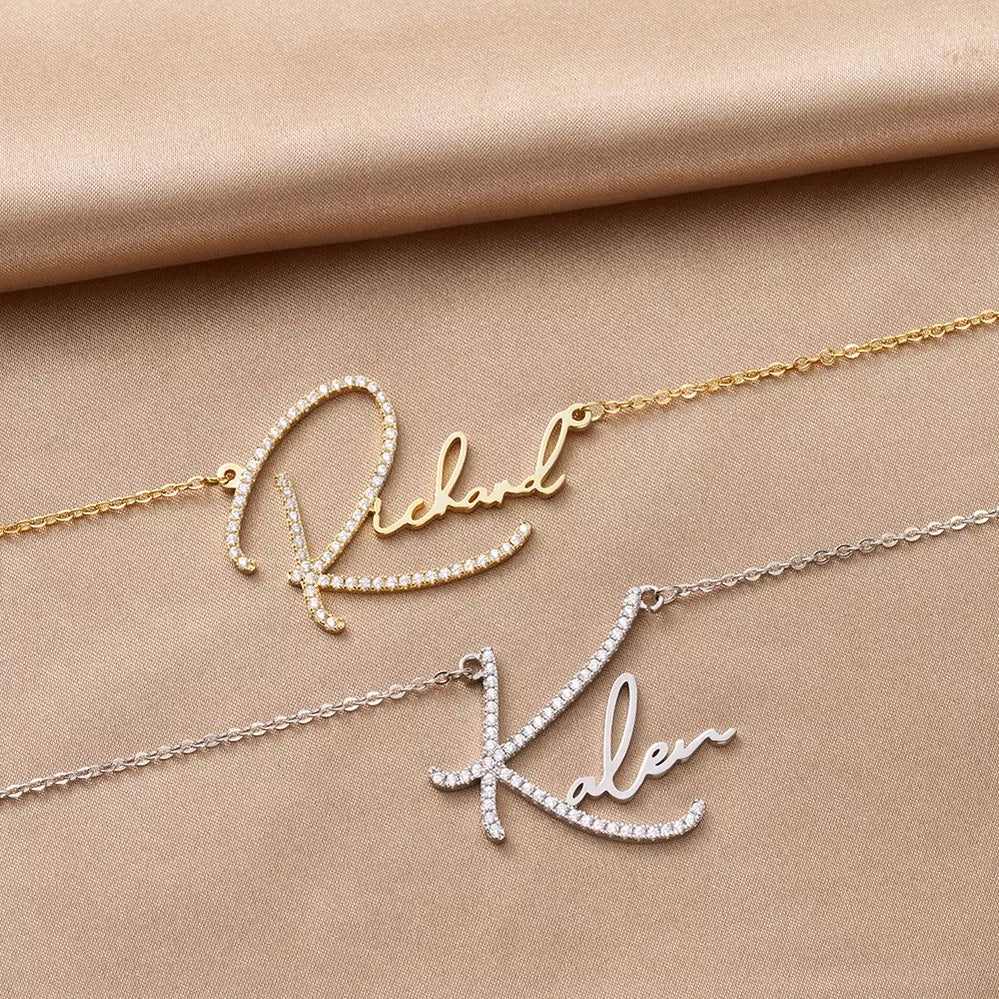 Personalized Necklace with Cubic Zirconia Script lettering