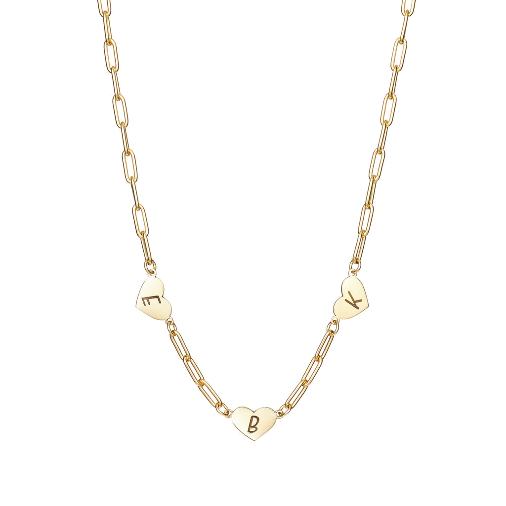 Three Heart Initial with Paperclip Chain