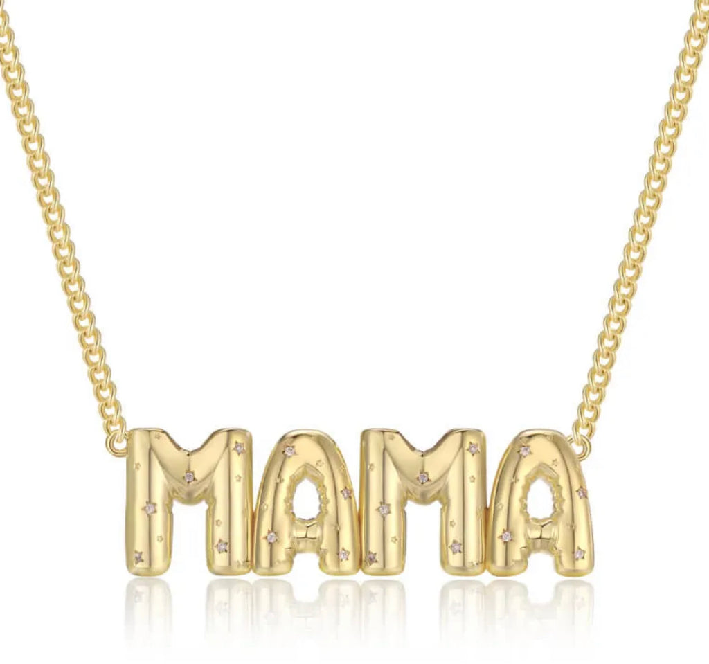 Inlay CZ  Name Bubble Necklace in Silver or Gold