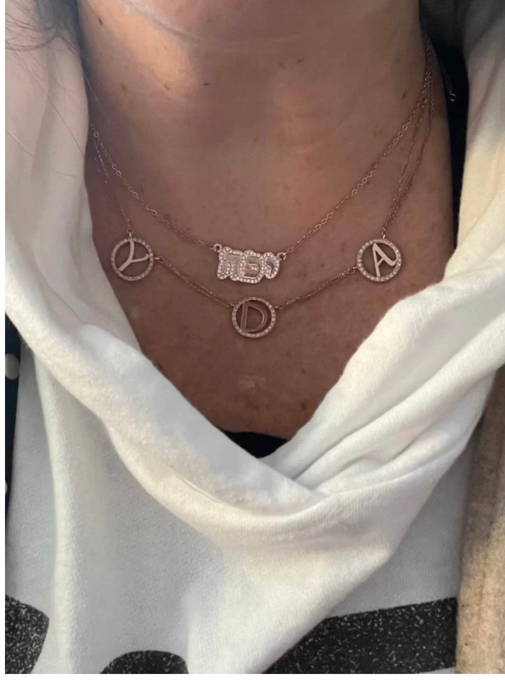 Hebrew - Bubble Name with CZ in Silver, Gold or Rose
