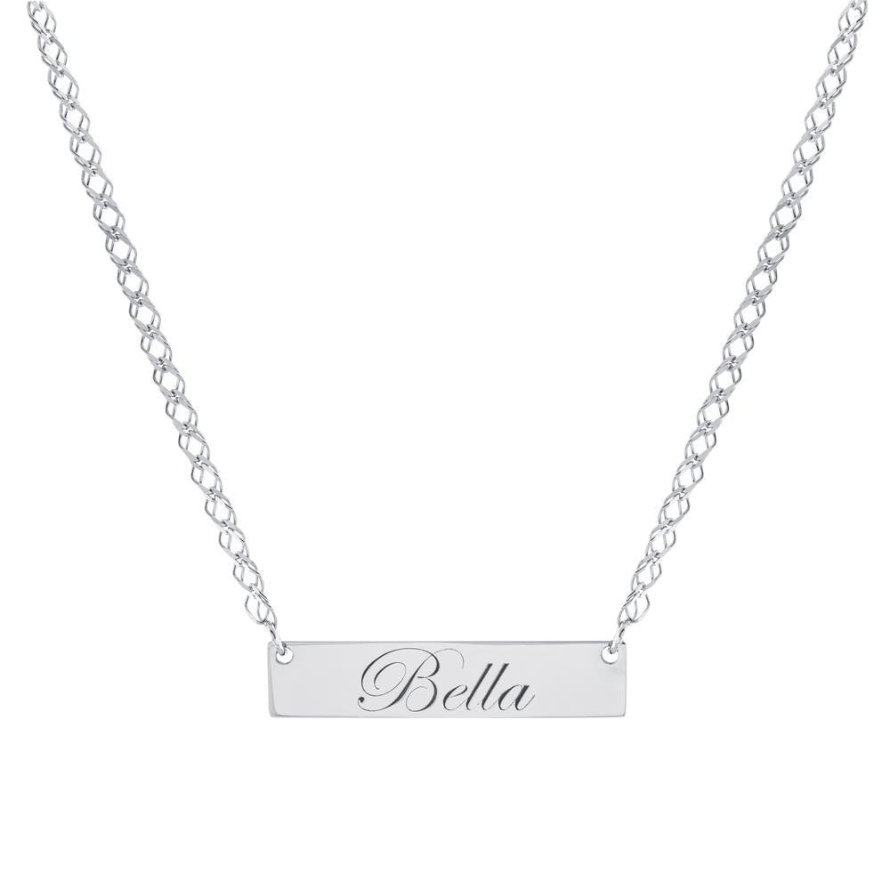 Bar One Name with Cursive letters Gold or Platinum finish Necklace