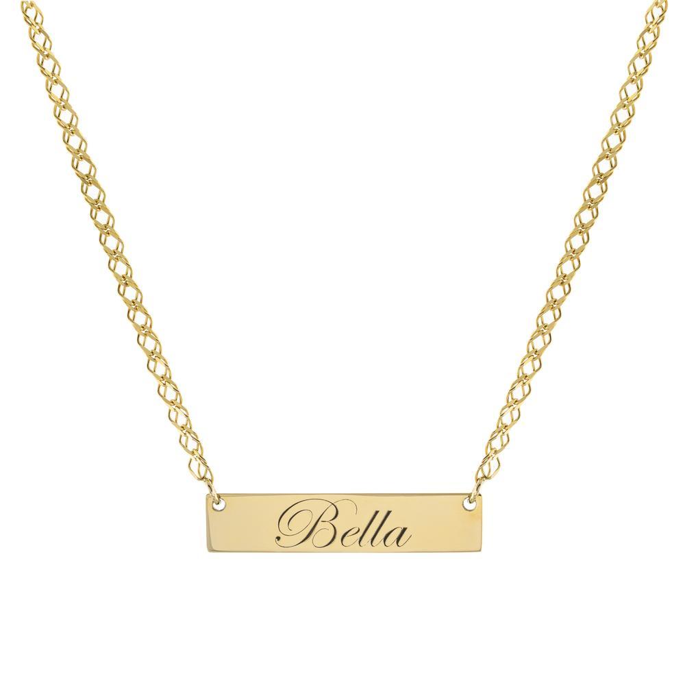 Bar One Name with Cursive letters Gold or Platinum finish Necklace