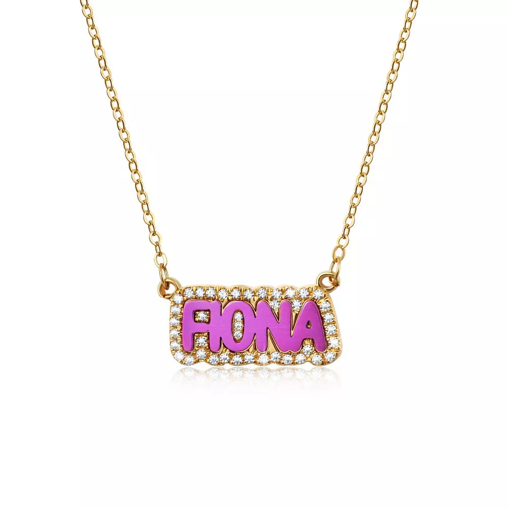The Fiona - Bubble Name in Color with CZ in Silver, Gold or Rose