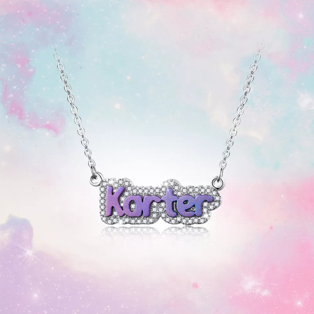 The Karter - Bubble Name in Color with CZ in Silver, Gold or Rose