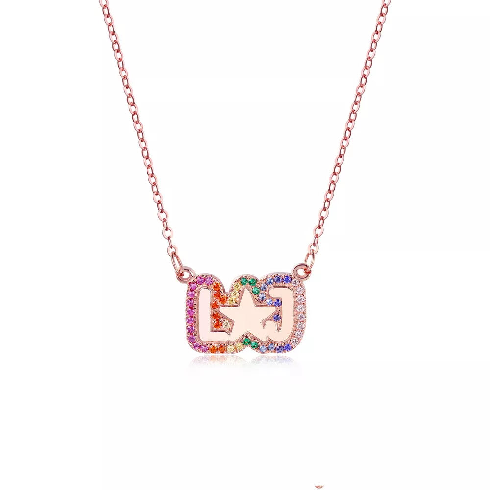 Over the Rainbow - Bubble Name in Color with CZ in Silver, Gold or Rose
