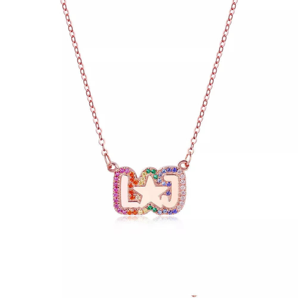 Over the Rainbow - Bubble Name in Color with CZ in Silver, Gold or Rose - JewelsDen