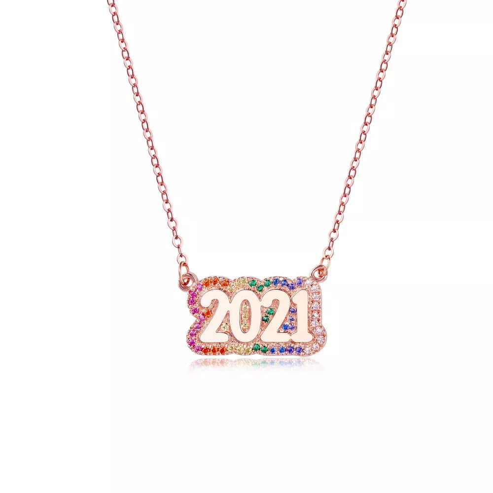 Over the Rainbow - Bubble Name in Color with CZ in Silver, Gold or Rose - JewelsDen