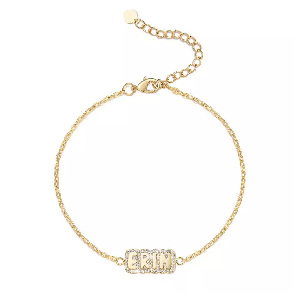 The Erin - Bracelet Bubble Name with CZ in Silver, Gold or Rose
