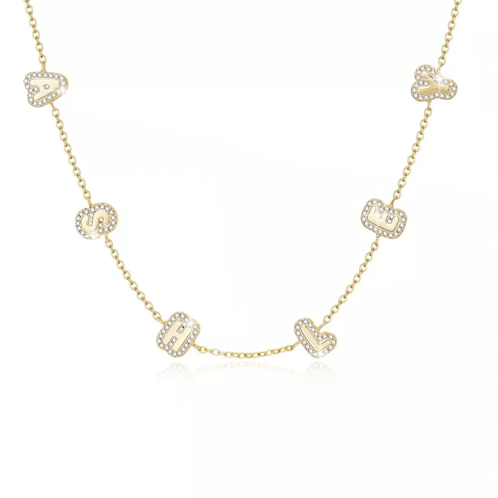 The Ashley - Bubble Name or Initials with CZ in Silver, Gold or Rose