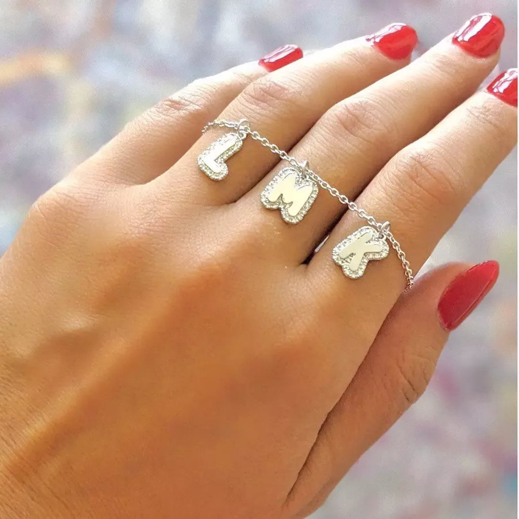 The Ashley - Bubble Name or Initials with CZ in Silver, Gold or Rose - JewelsDen