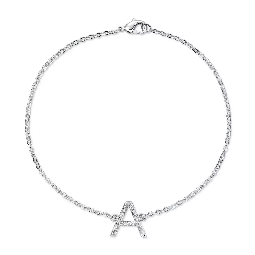 Single Letter - Bracelet with CZ in Silver, Gold or Rose