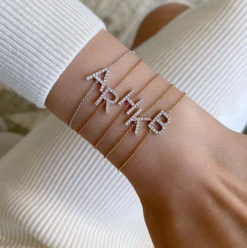 Single Letter - Bracelet with CZ in Silver, Gold or Rose