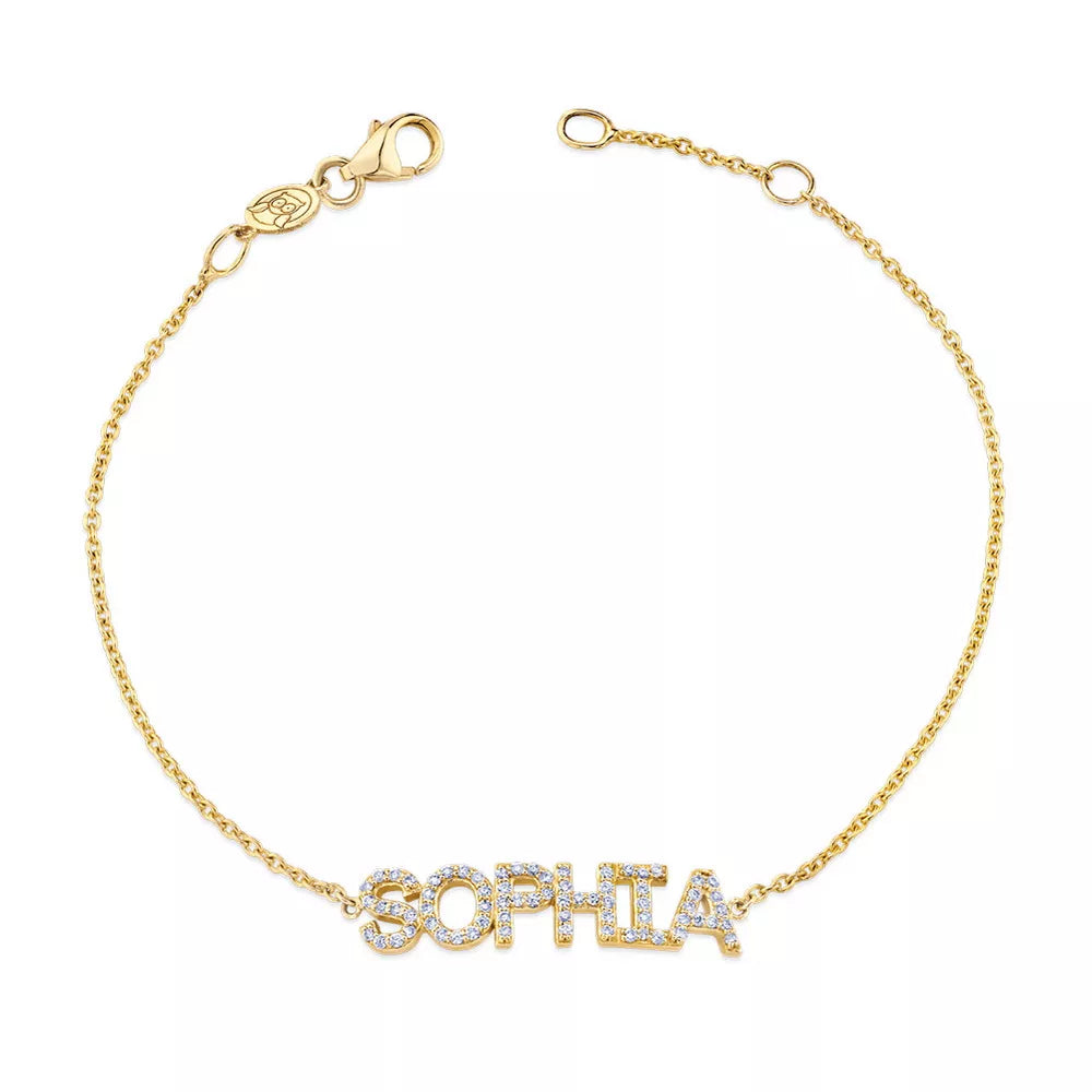 The Sophia - Bracelet Name with CZ in Silver, Gold or Rose - JewelsDen