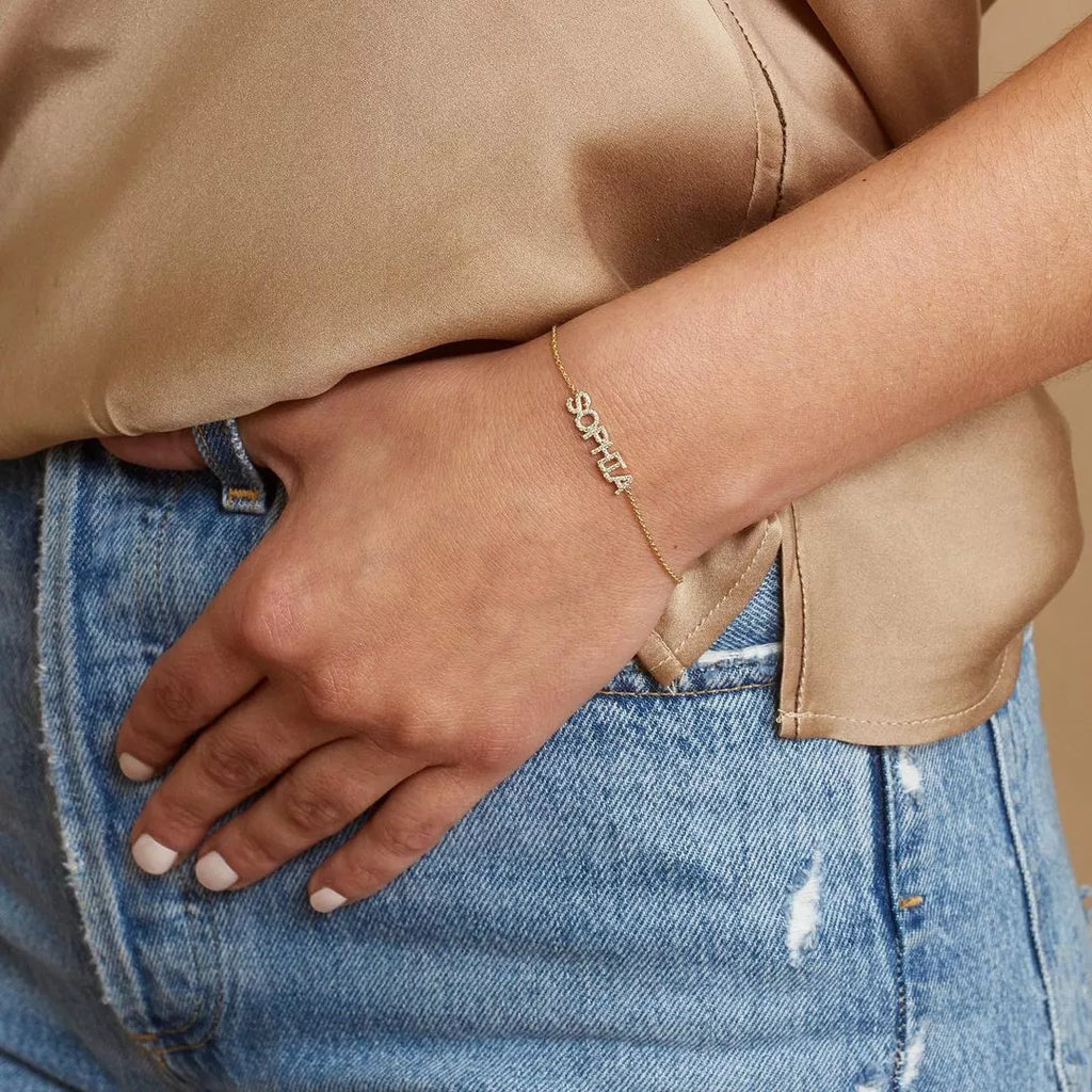 The Sophia - Bracelet Name with CZ in Silver, Gold or Rose - JewelsDen