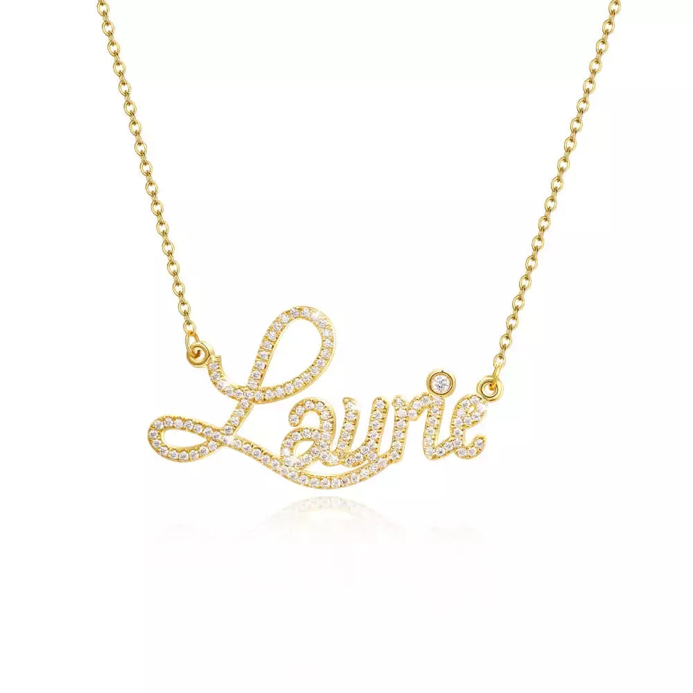 The Evan - Name with CZ in Silver, Gold or Rose - JewelsDen
