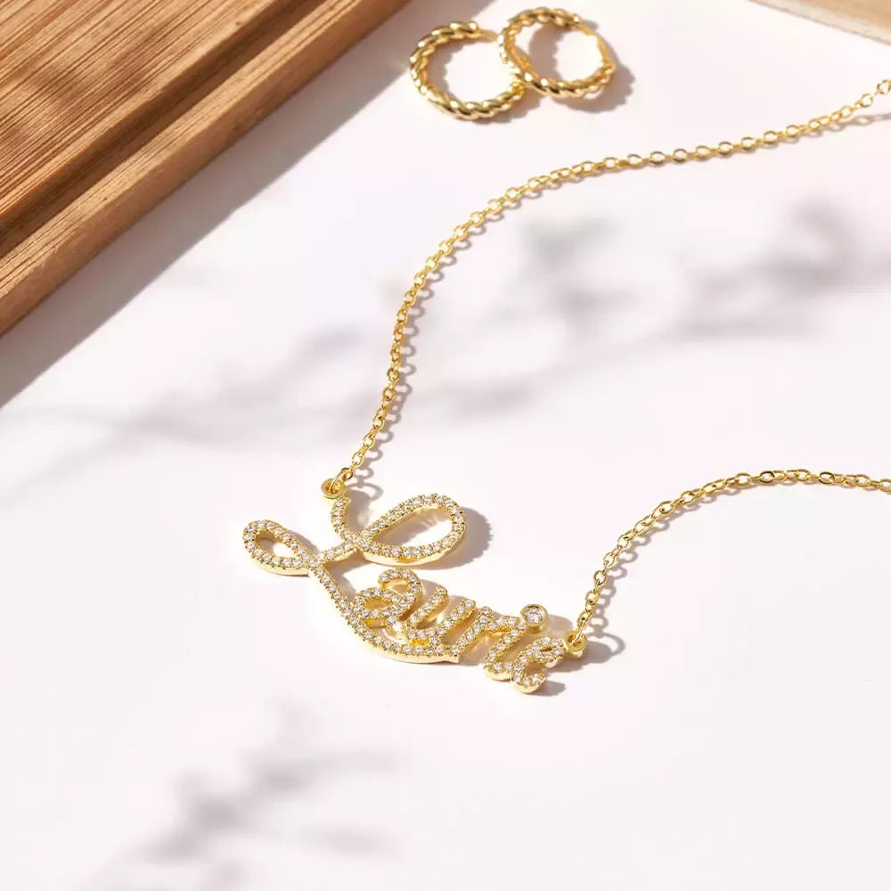 The Evan - Name with CZ in Silver, Gold or Rose - JewelsDen
