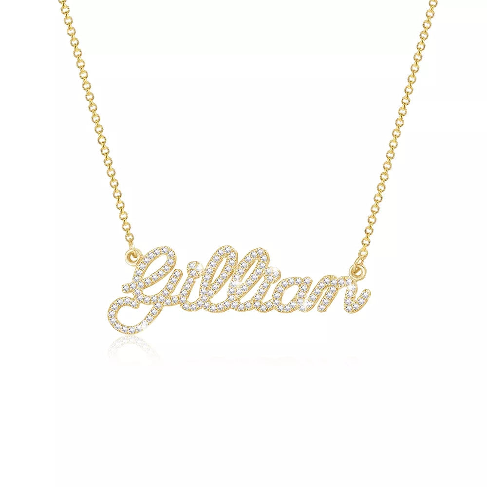 The Julie - Name with CZ in Silver, Gold or Rose - JewelsDen