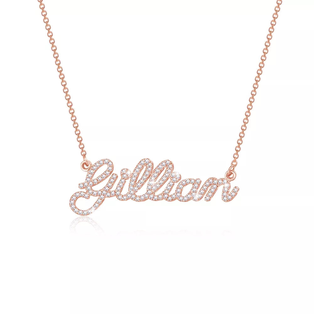 The Julie - Name with CZ in Silver, Gold or Rose - JewelsDen