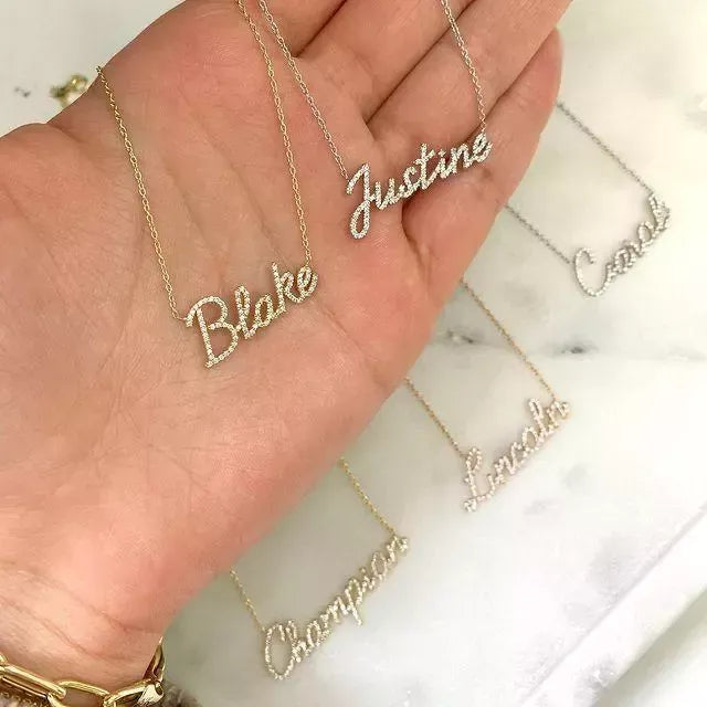 The Julie - Name with CZ in Silver, Gold or Rose - JewelsDen