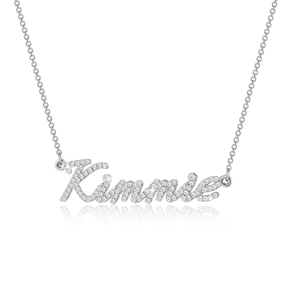 The Kimmie - Name with CZ in Silver, Gold or Rose - JewelsDen