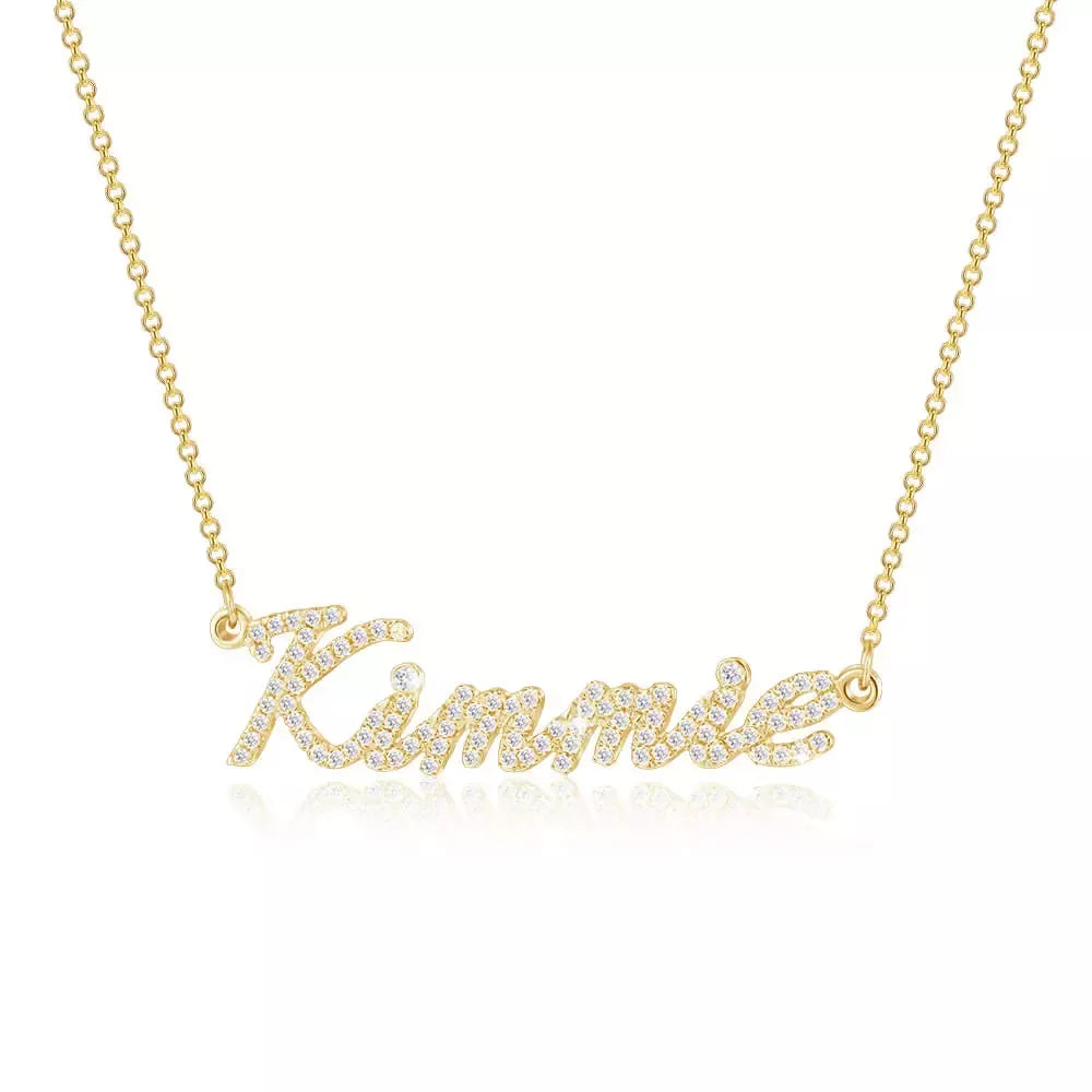 The Kimmie - Name with CZ in Silver, Gold or Rose - JewelsDen