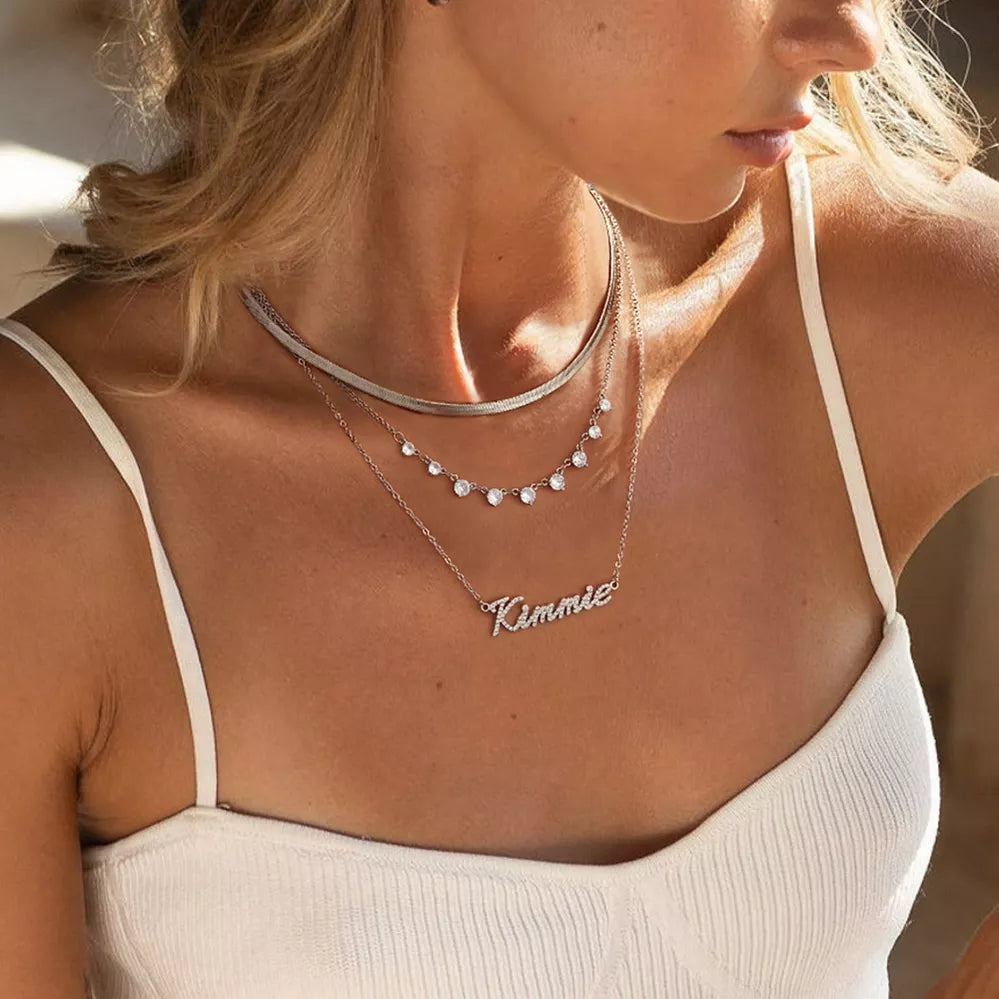 The Kimmie - Name with CZ in Silver, Gold or Rose