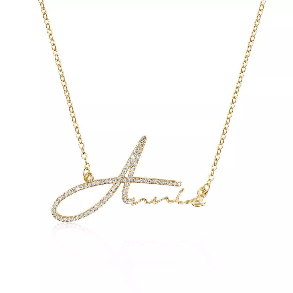 The Signature - Name with CZ in Silver, Gold or Rose - JewelsDen