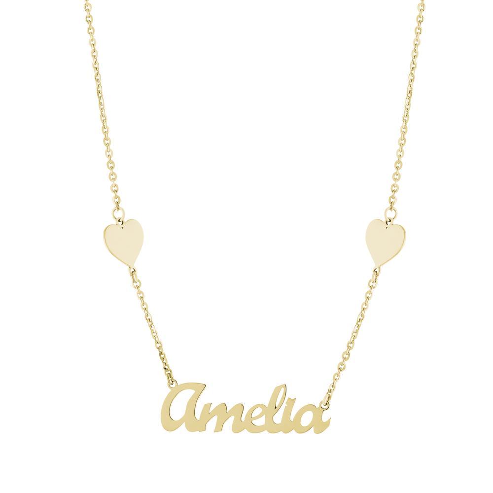 Heart on sides with one name in Gold or Platinum finish Necklace