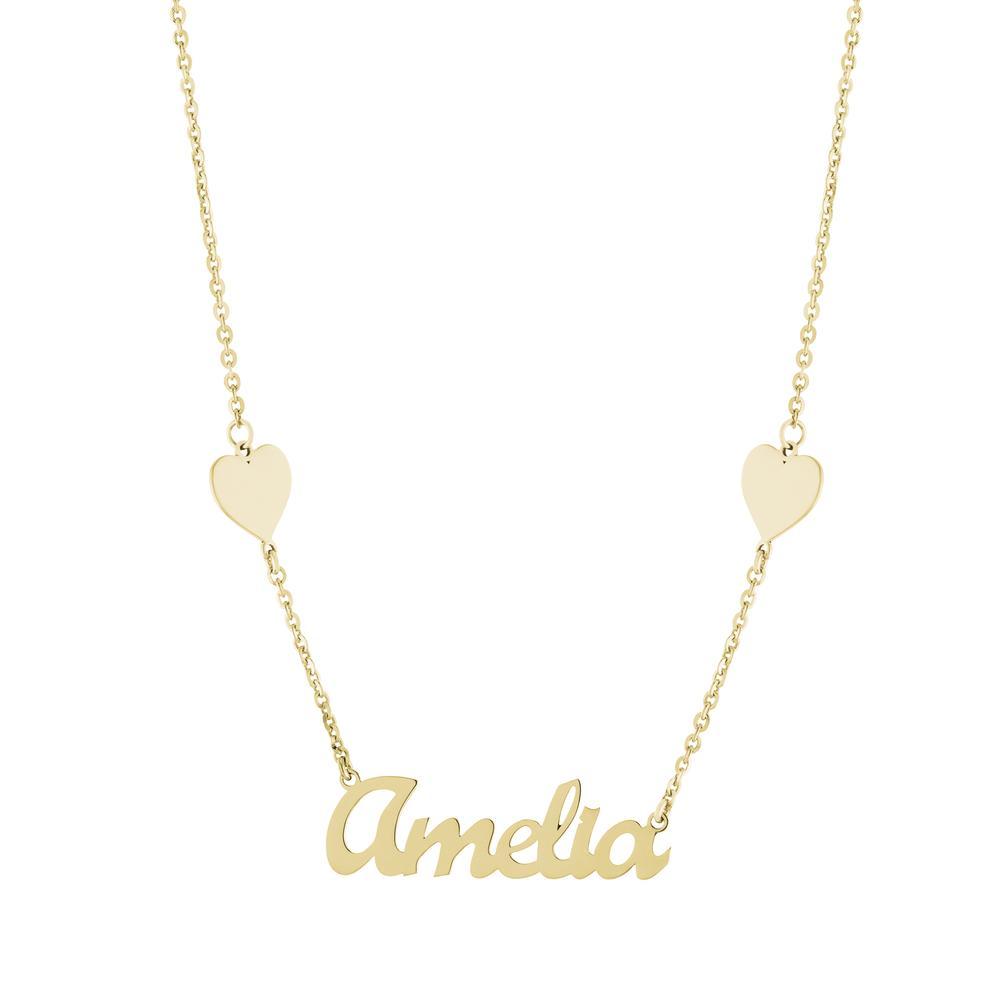 Heart on sides with one name in Gold or Platinum finish Necklace - JewelsDen