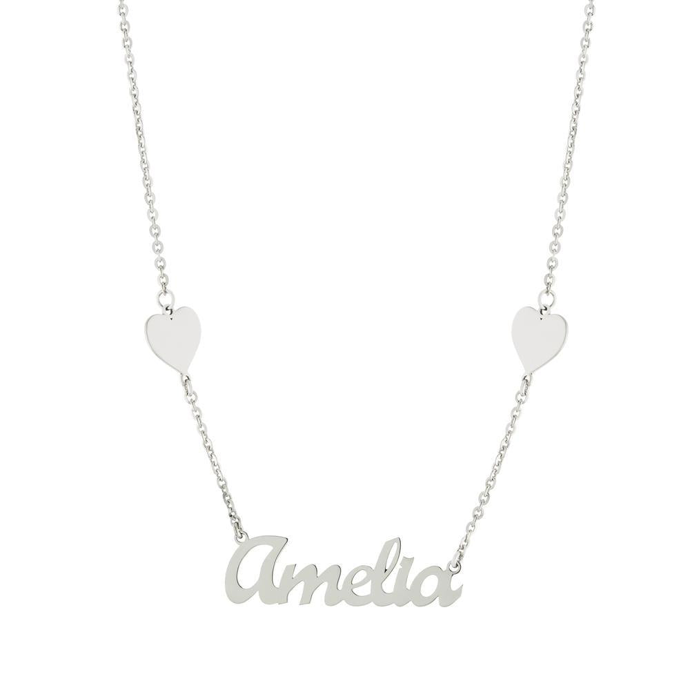 Heart on sides with one name in Gold or Platinum finish Necklace - JewelsDen