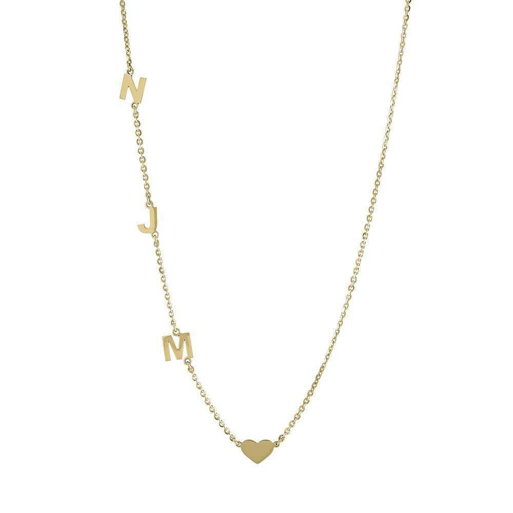 Heart with three letters on side Gold or Platinum finish Necklace