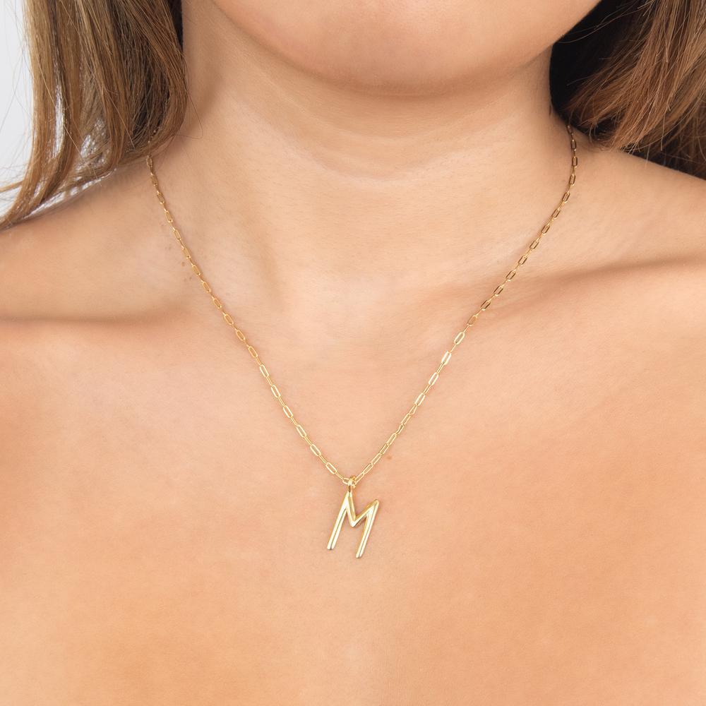 One Initial on a Paperclip Chain with Gold or Platinum finish Necklace
