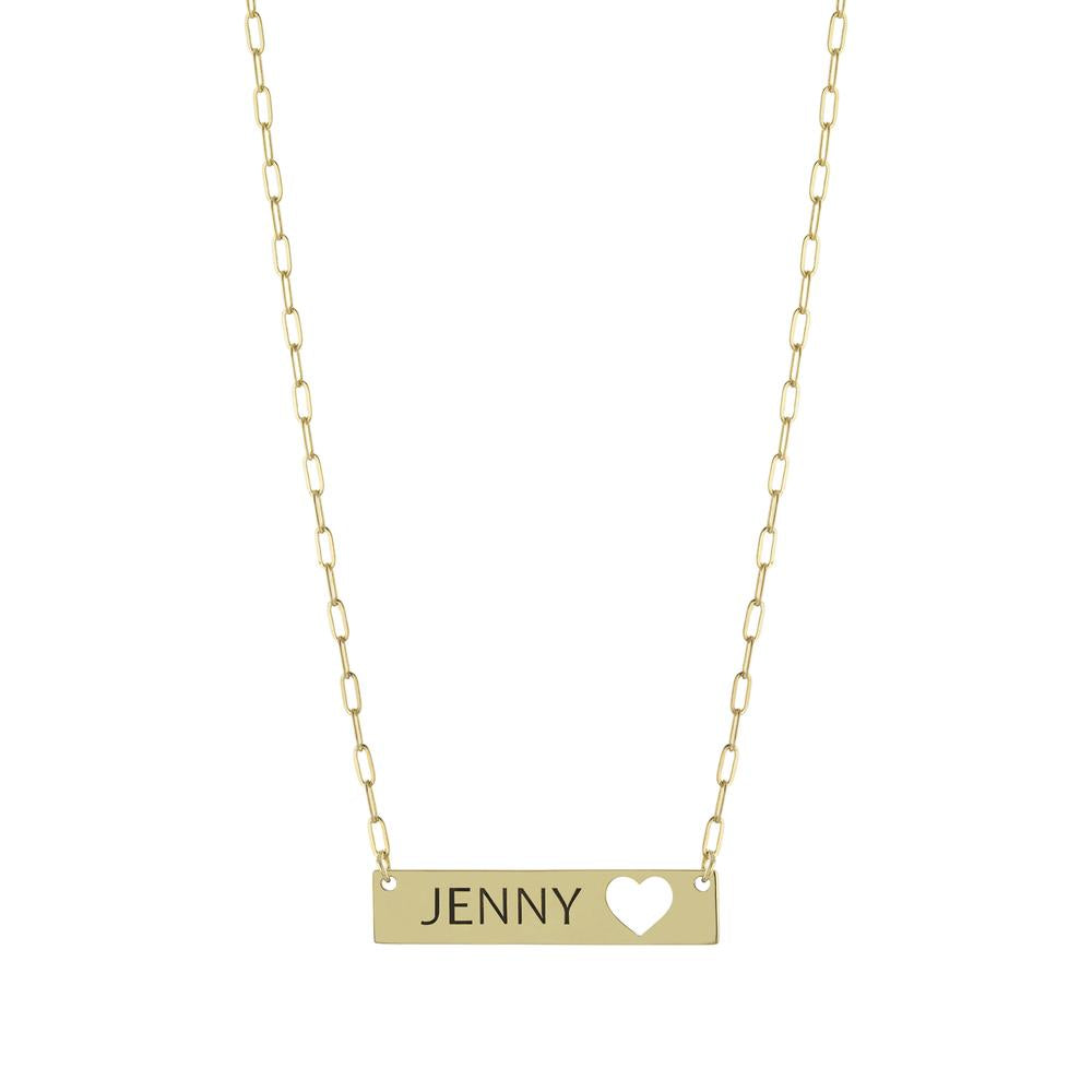 Personalized Name in Tag with Heart on Paperclip Chain Gold or Platinum finish Necklace