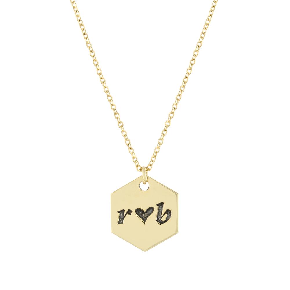 Octagon with Heart and two letters with Gold or Platinum finish Necklace - JewelsDen