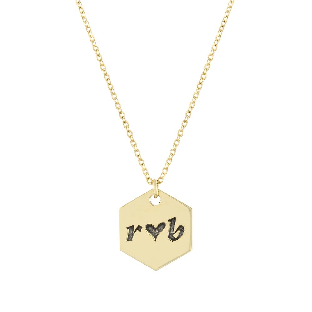 Octagon with Heart and two letters with Gold or Platinum finish Necklace