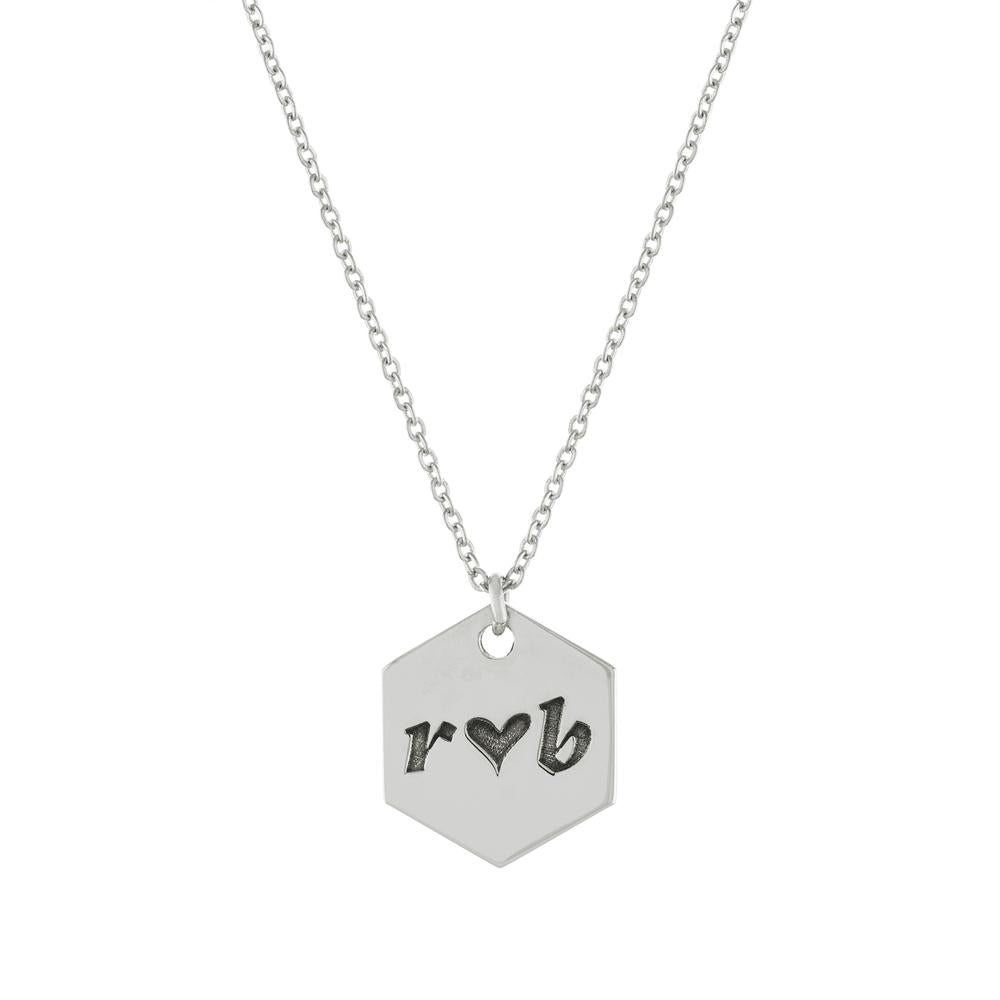 Octagon with Heart and two letters with Gold or Platinum finish Necklace - JewelsDen