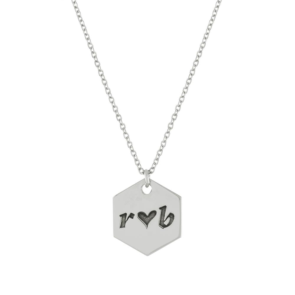Octagon with Heart and two letters with Gold or Platinum finish Necklace
