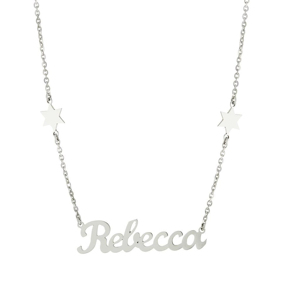 Star of David on sides with one name in Gold or Platinum finish Necklace - JewelsDen