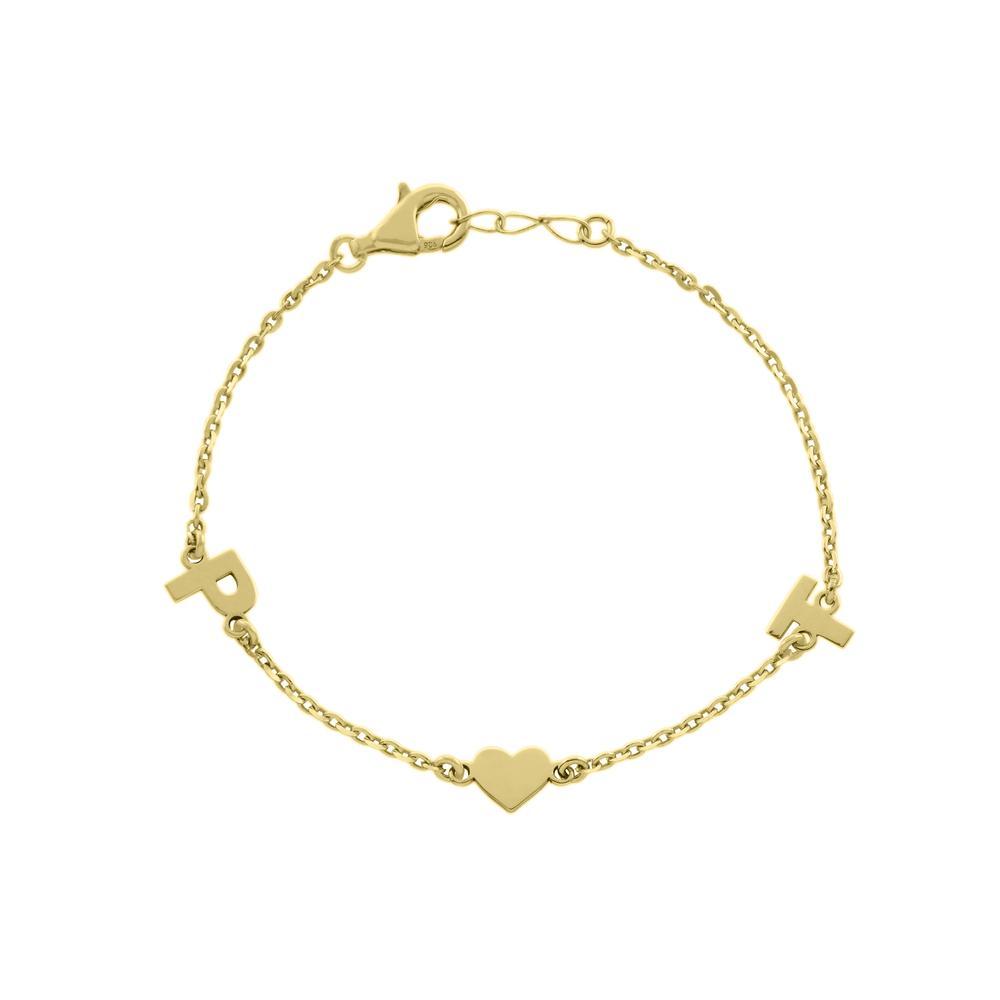 Two letters with heart Gold or Platinum finish Bracelet