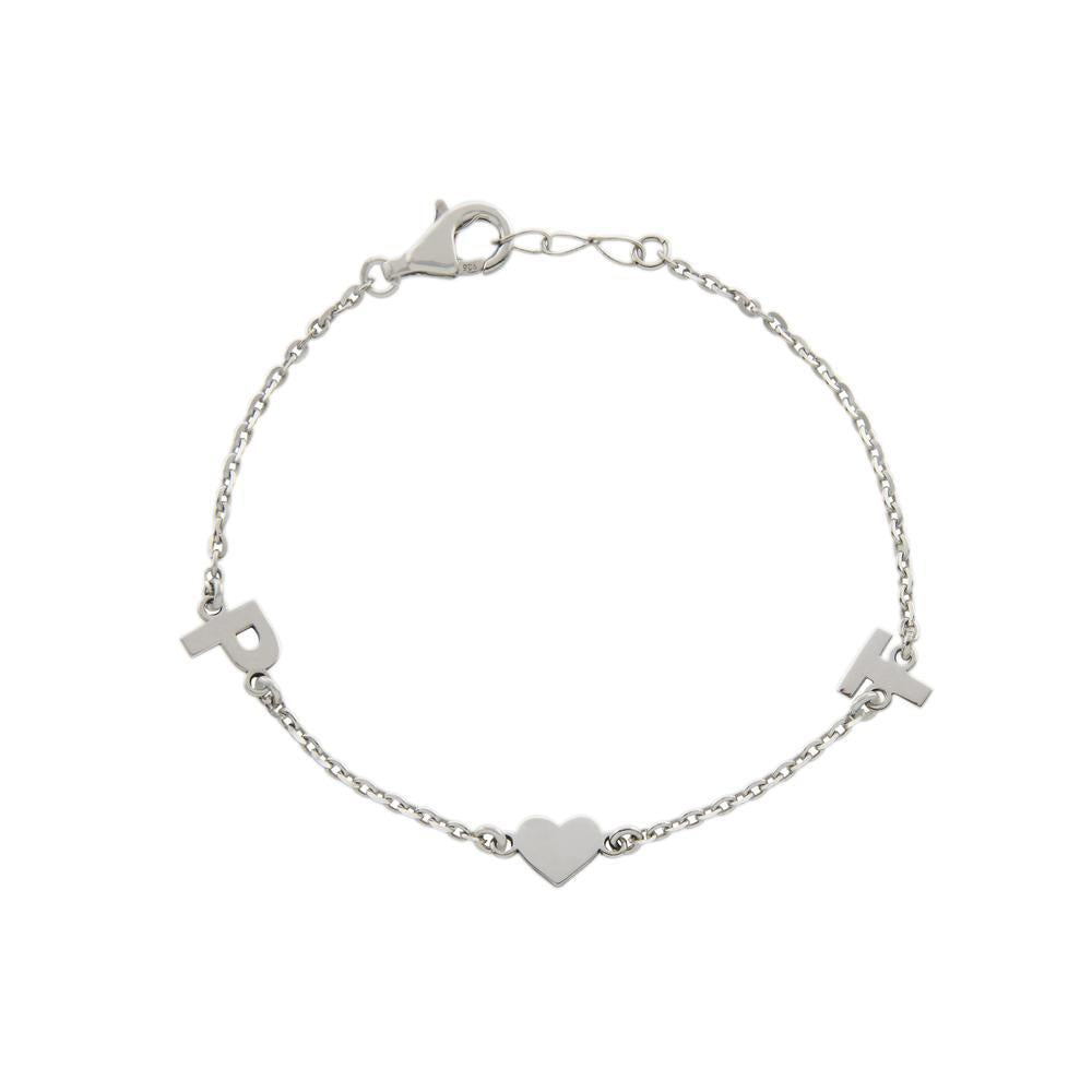 Two letters with heart Gold or Platinum finish Bracelet - JewelsDen