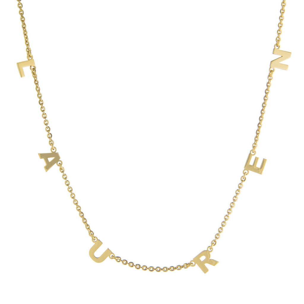 Six Block Letters Gold or Platinum finish Necklace