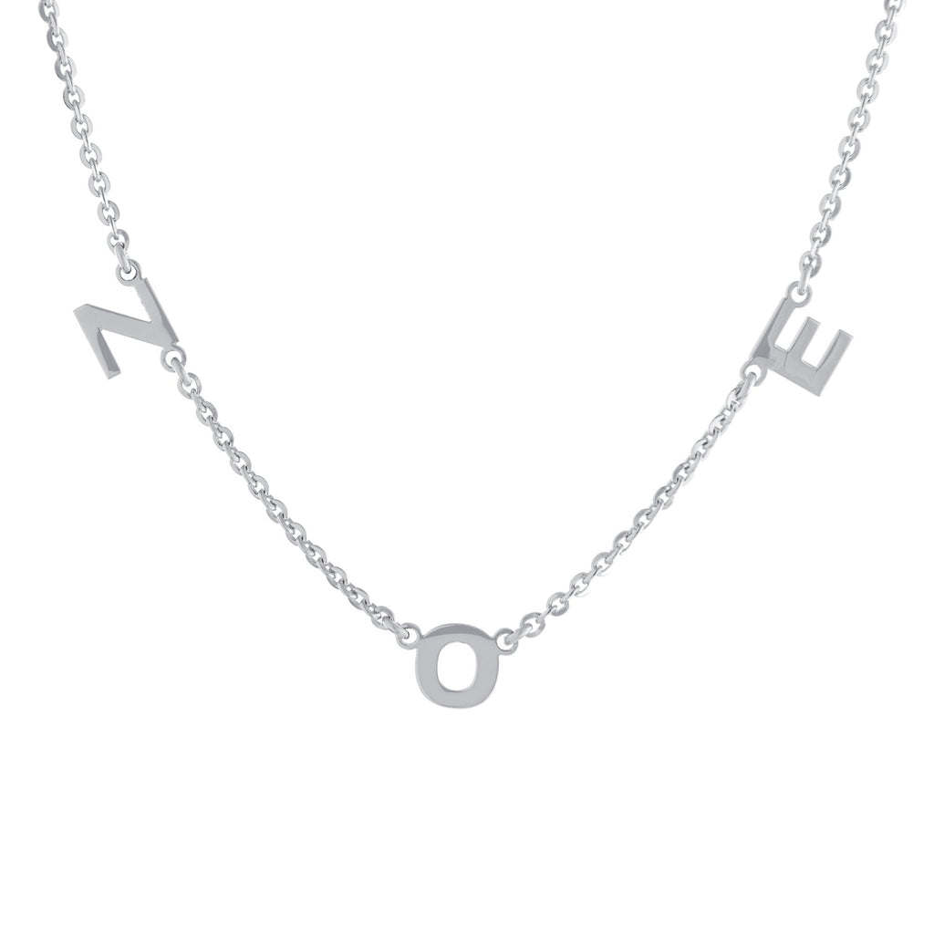 Three Block Letters Gold or Platinum finish Necklace