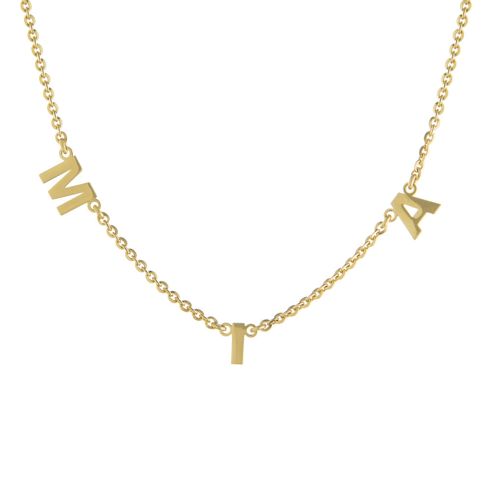 Three Block Letters Gold or Platinum finish Necklace