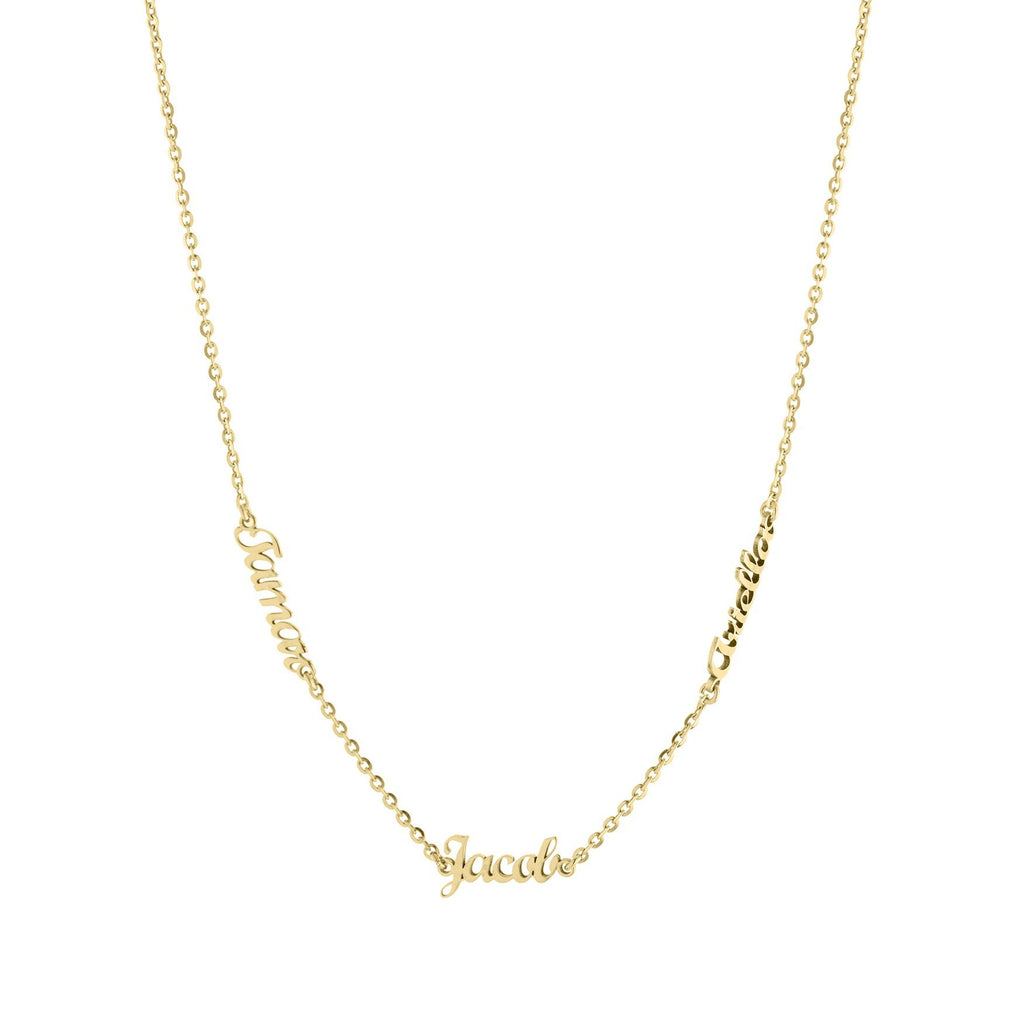 Three Name with Cursive Letters Gold or Platinum finish Necklace - JewelsDen