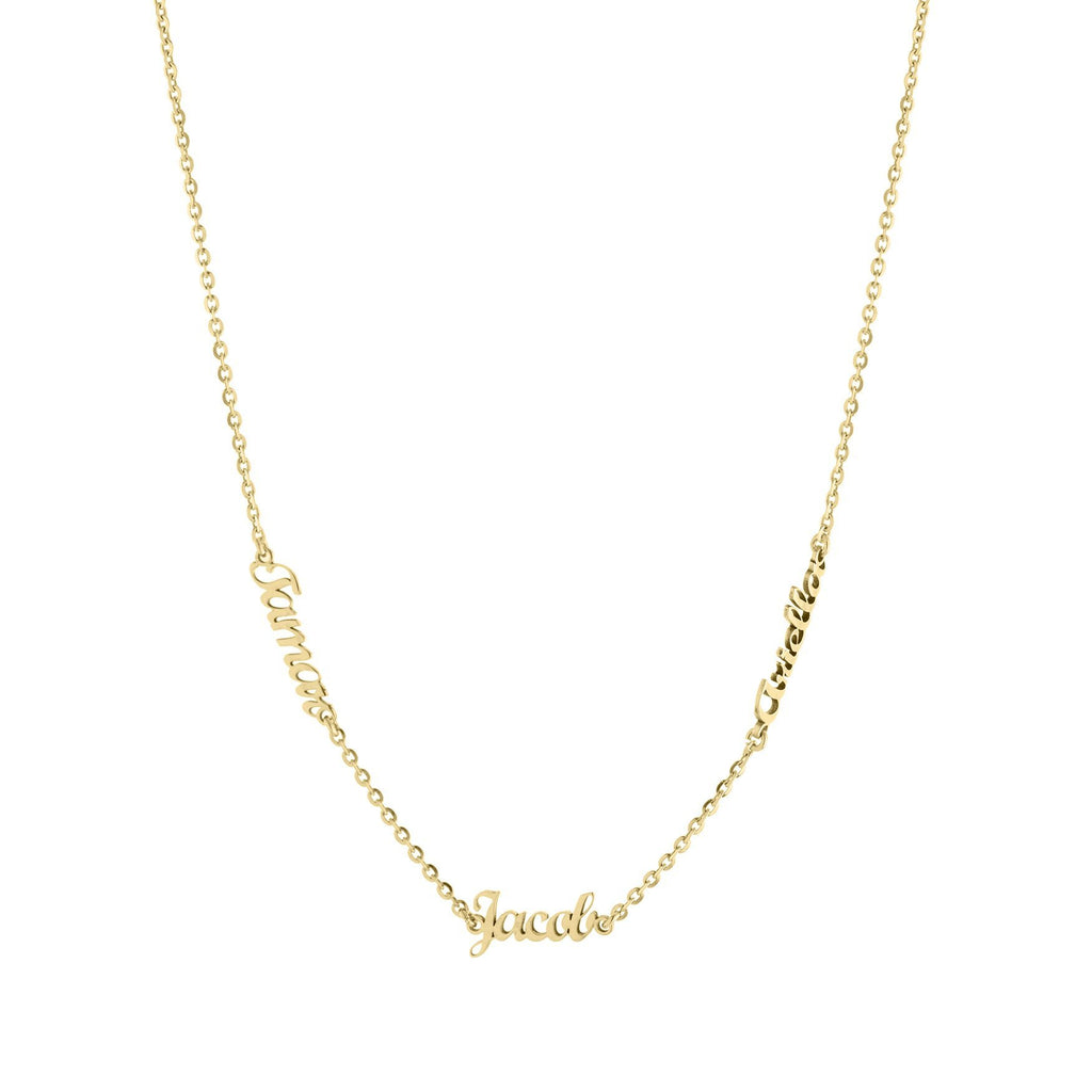 Three Name with Cursive Letters Gold or Platinum finish Necklace