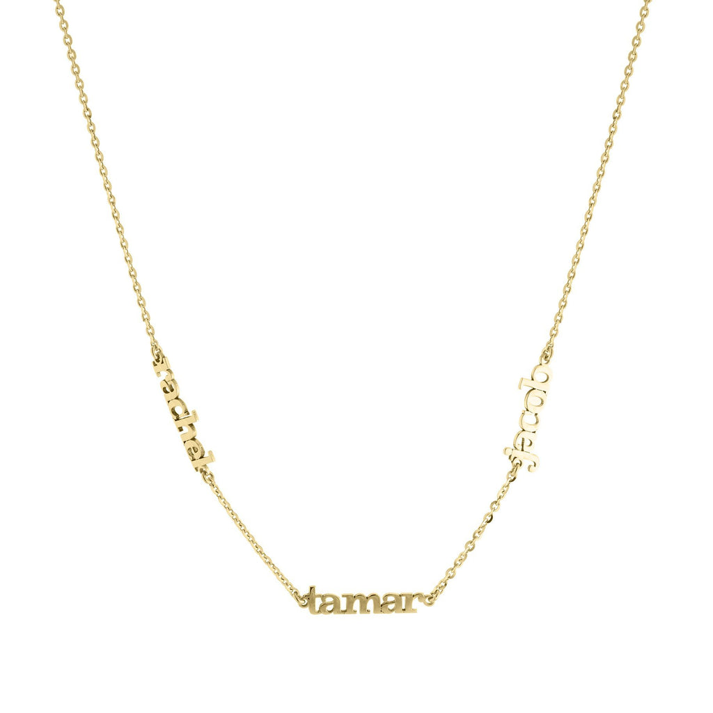 Three Name with Gold or Platinum Block Letters finish Necklace