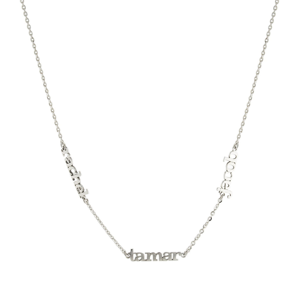 Three Name with Gold or Platinum Block Letters finish Necklace - JewelsDen
