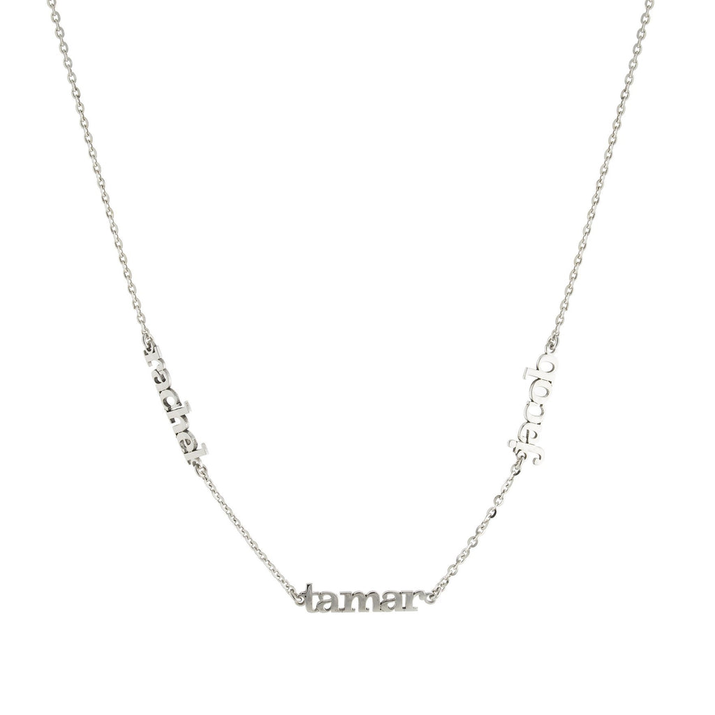 Three Name with Gold or Platinum Block Letters finish Necklace
